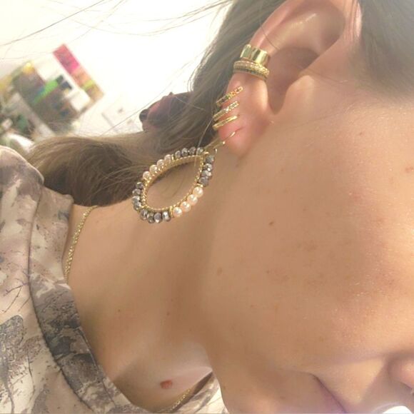 Elegant Gold and Silver Hoop Earrings - Picture 2 of 2